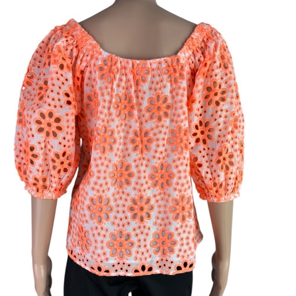 Lilly Pulitzer Orange Floral Eyelet Lace Top - Picture 3 of 8